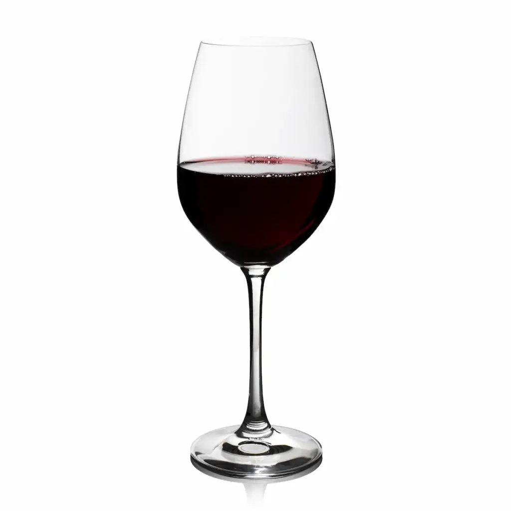 Glass of Syrah (dark red in color - ranging from deep ruby to red-purple)