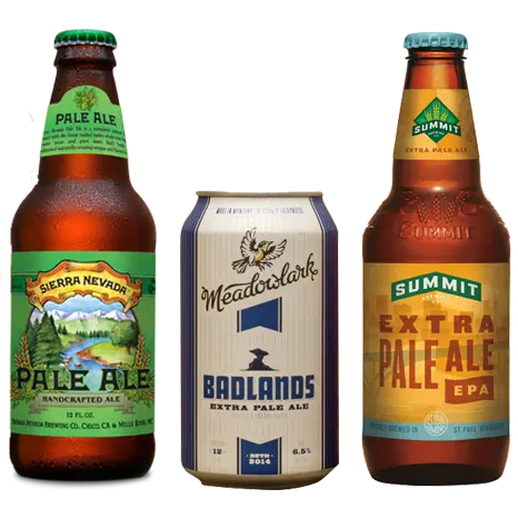 Cans or bottles of Sierra Nevada, Summit, and Meadowlark Badlands