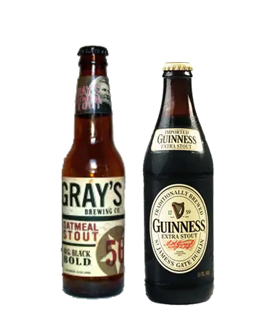 Bottles of Guinness and Gray's Oatmeal Stout