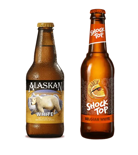 Bottles of Alaskan White and Shock Top Belgian White