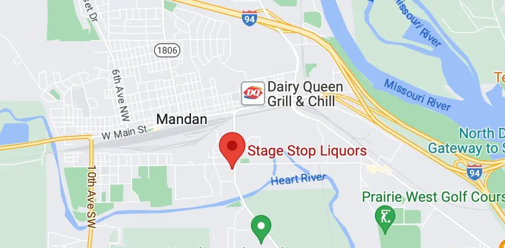 Map showing location of Stage Stop Liquors in Mandan