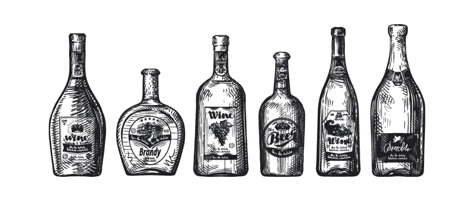 Old style sketch of liquor bottles