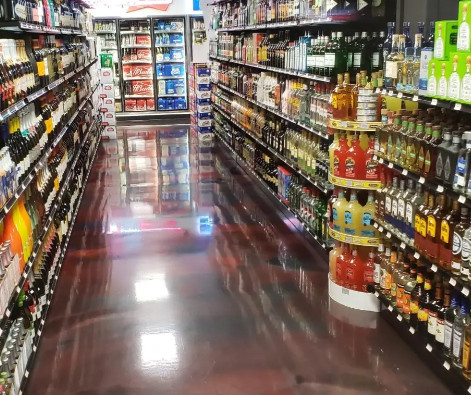 Stage Stop Liquors aisles with wide variety of bottles of spirits