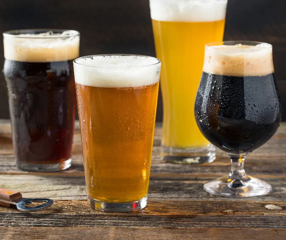 Four different types of ale beers in beer glasses